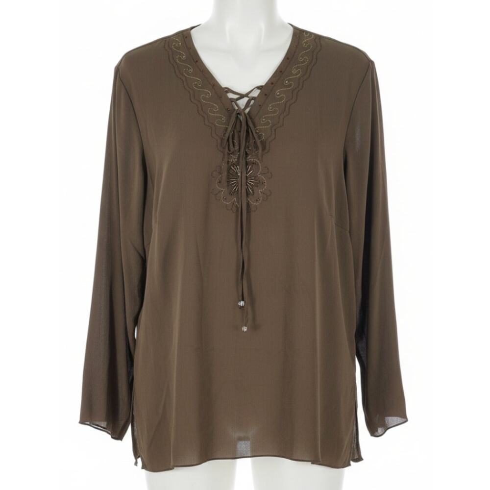 Bianca Boho Tunic Top Women US Size 18 Brown Long Sleeve Minimalist Lagenlook